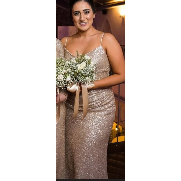 Sorella Vita Dress 10 Maxi Formal Gown Rose Gold Sequins Bridesmaid 8884 Prom - Picture 12 of 16